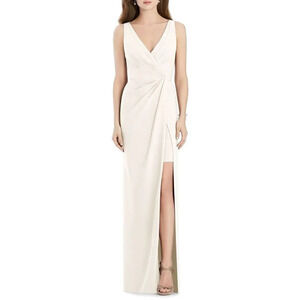 Jenny Packham V-Neck Crepe Column Gown Dress with Slit Size 18R1